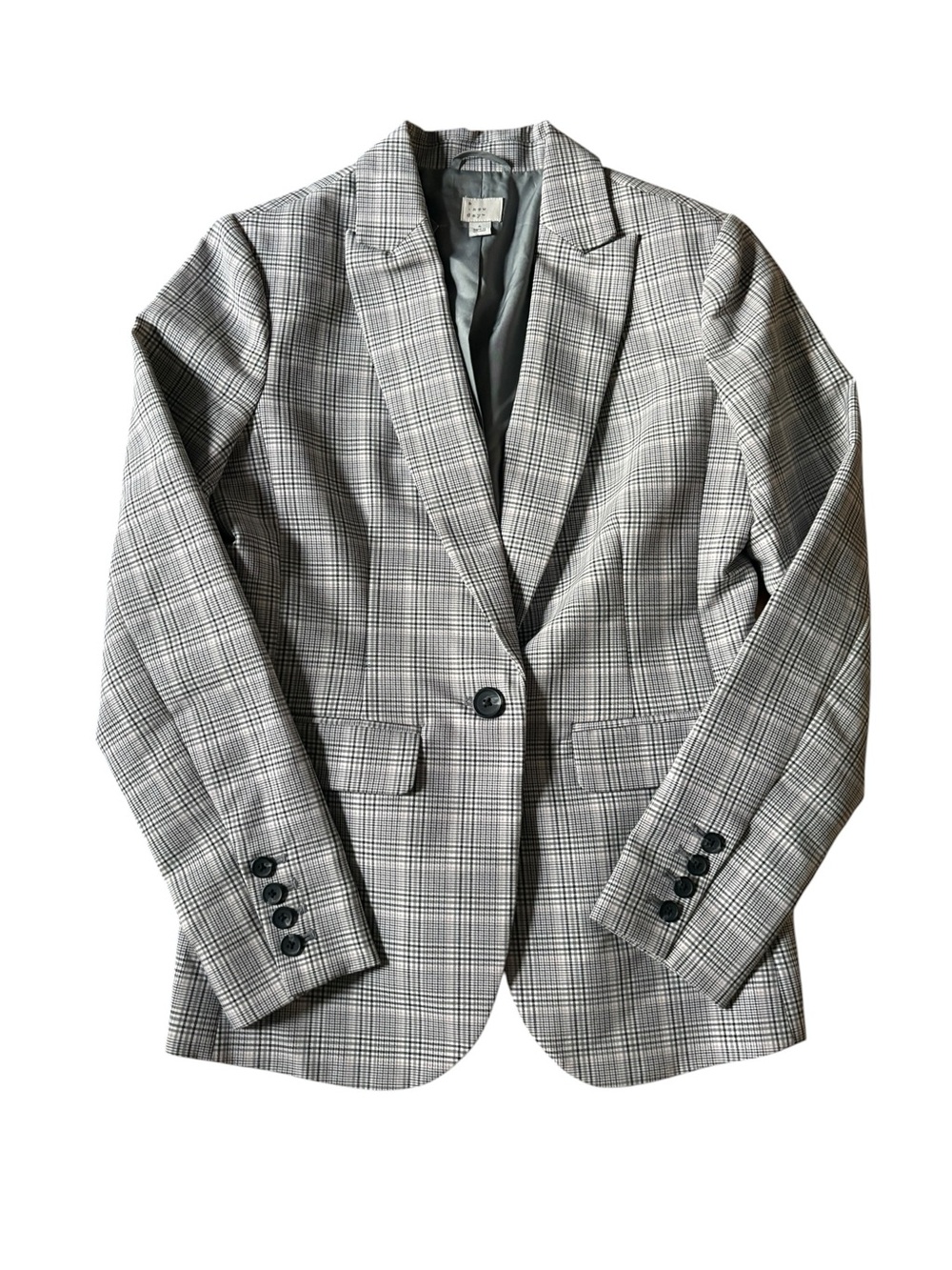 a new day oversized blazer SIZE 4 gray plaid single button classic LIKE NEW